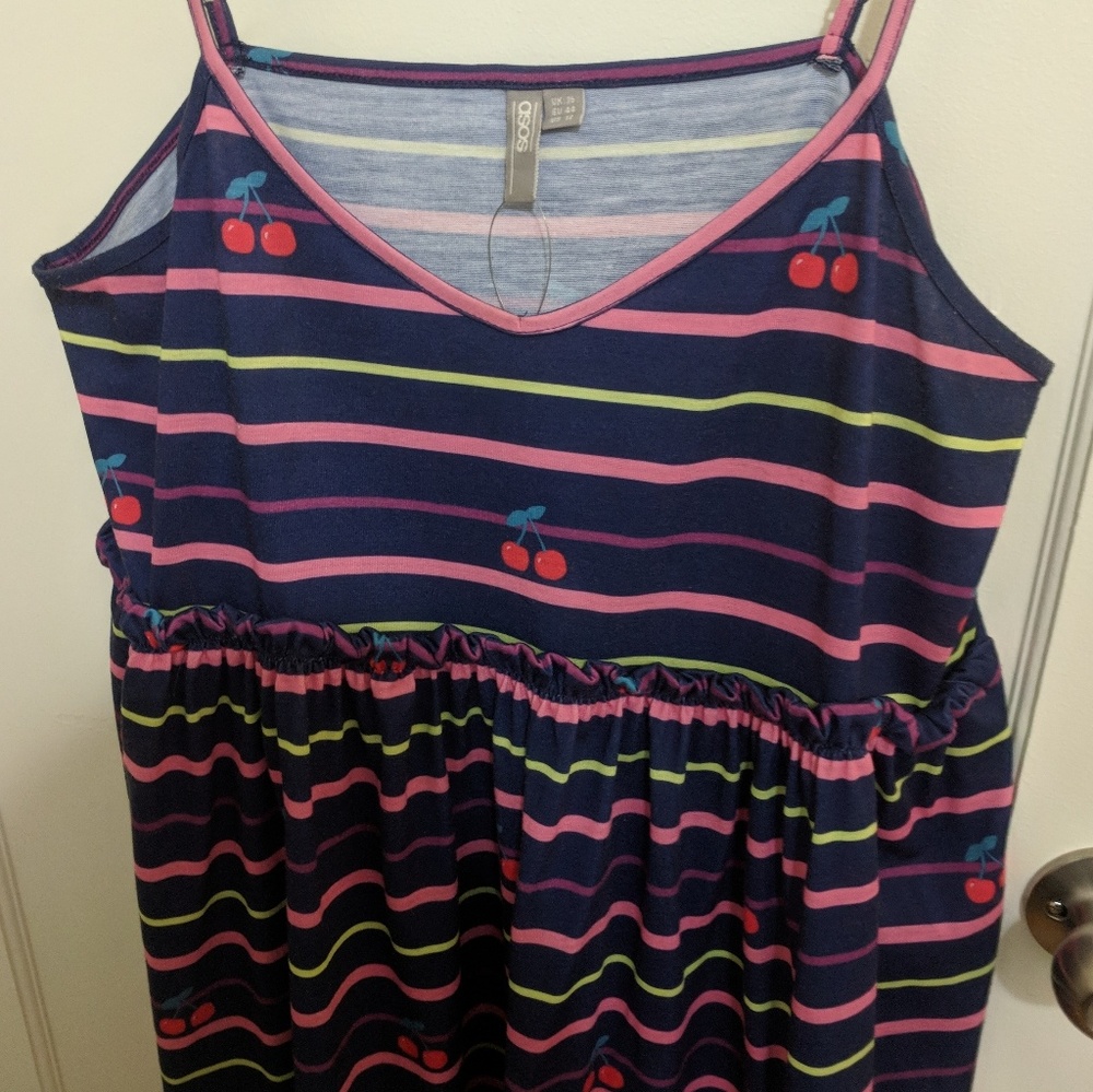 Cherry print spaghetti strap maternity dress